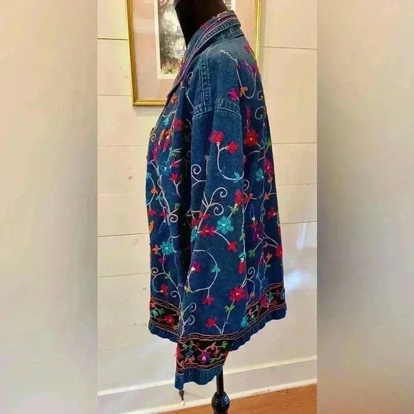 Unite vintage 90s Embroidery Jean jacket with wooden buttonsXL groovy  festivals - Picture 2 of 9
